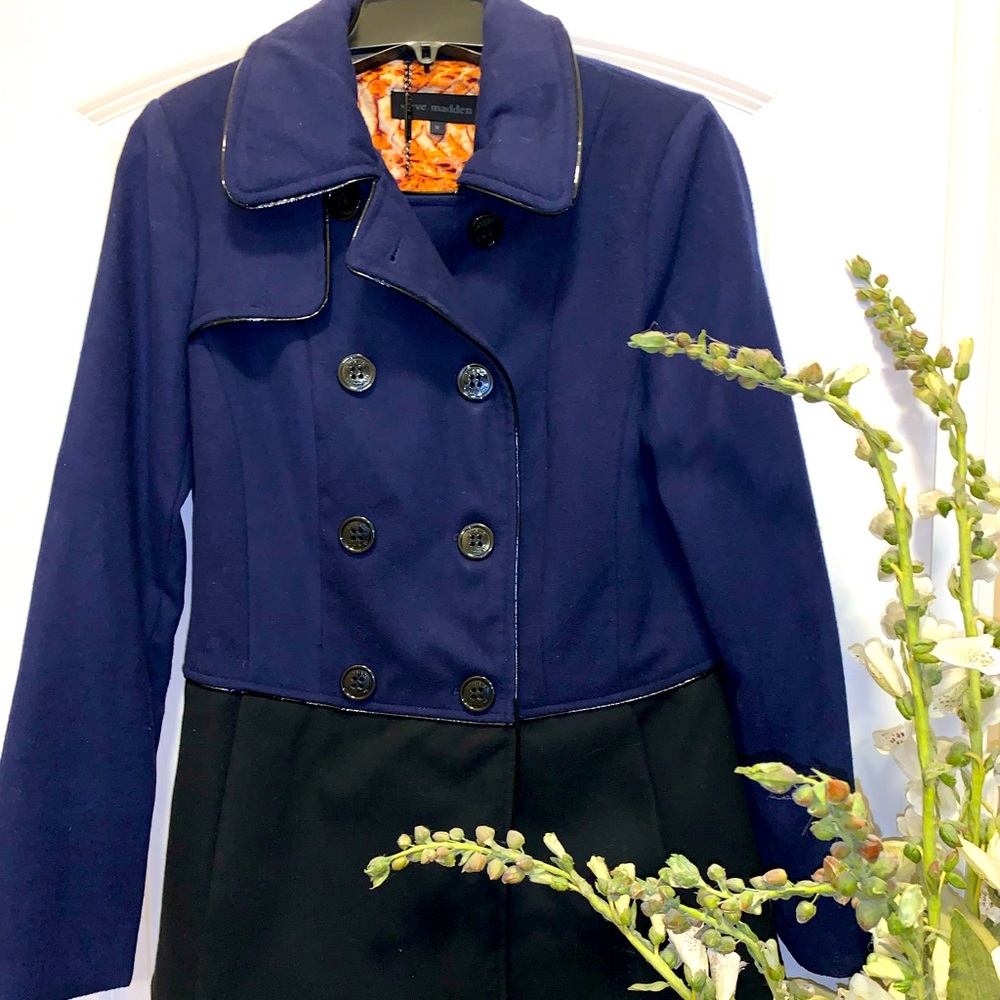 Steve Madden NWOT Navy/black Pea Coat